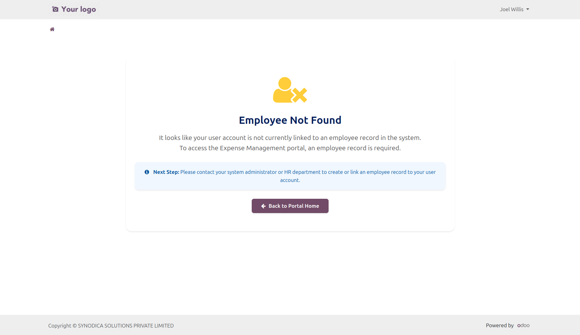 No Employee Linked Message