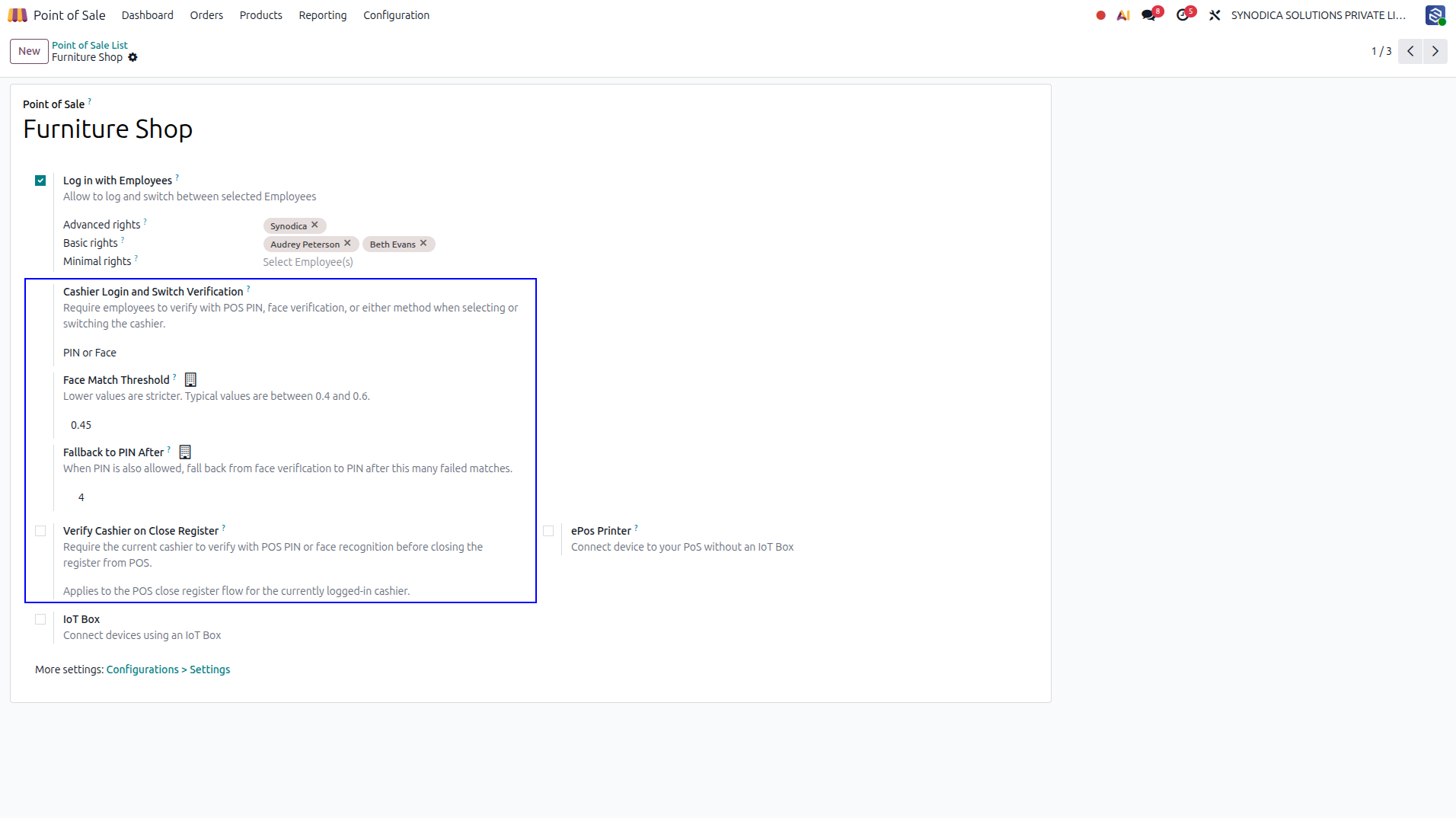 POS Security Settings