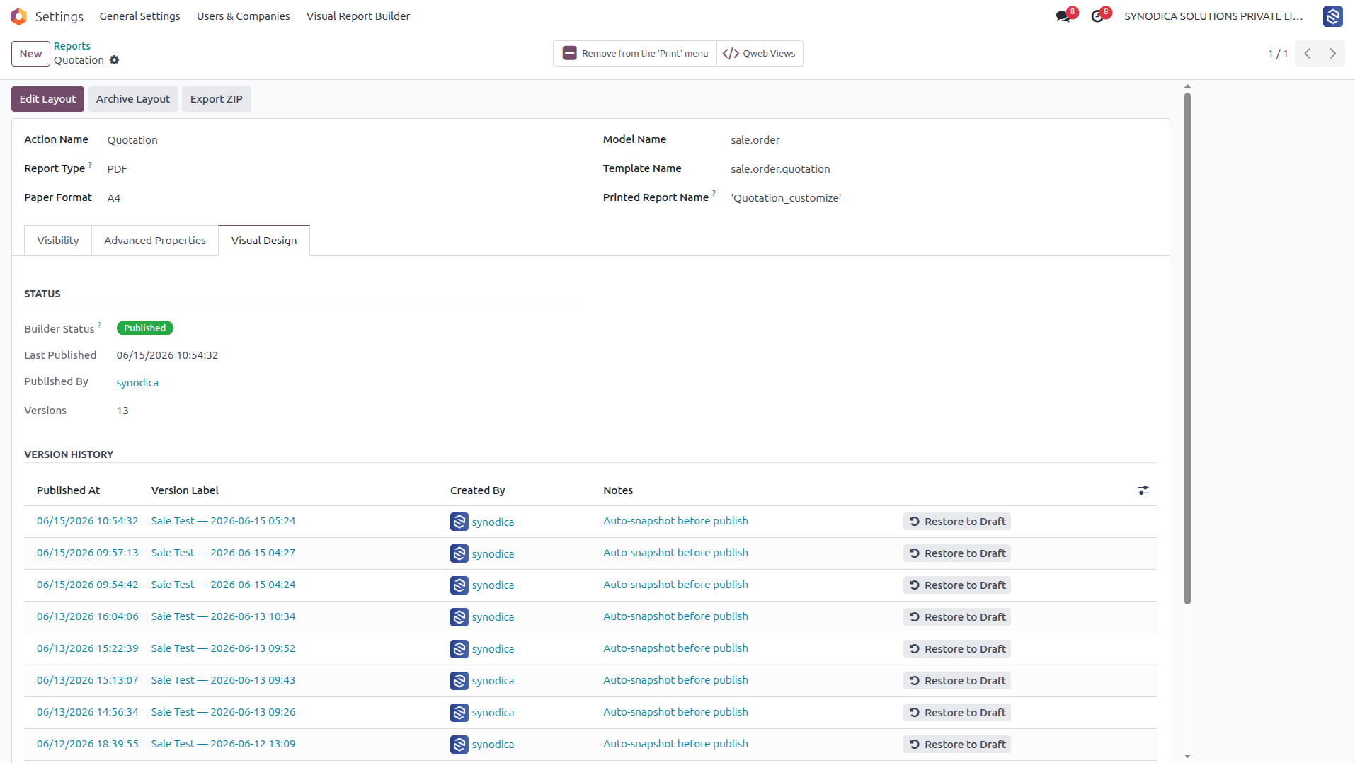 Report Form Header Integration