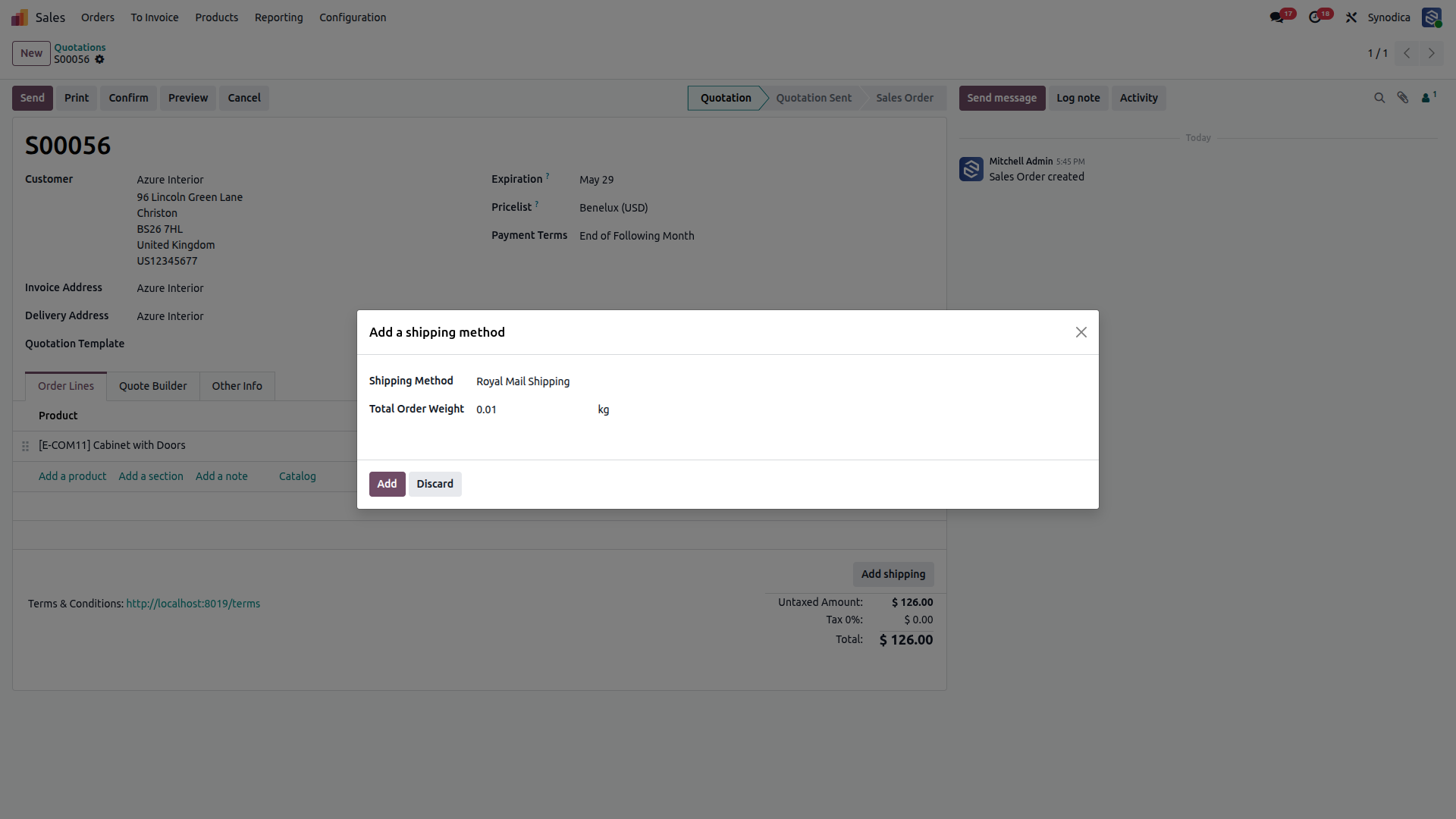 Royal Mail Shipping Integration with Odoo Orders