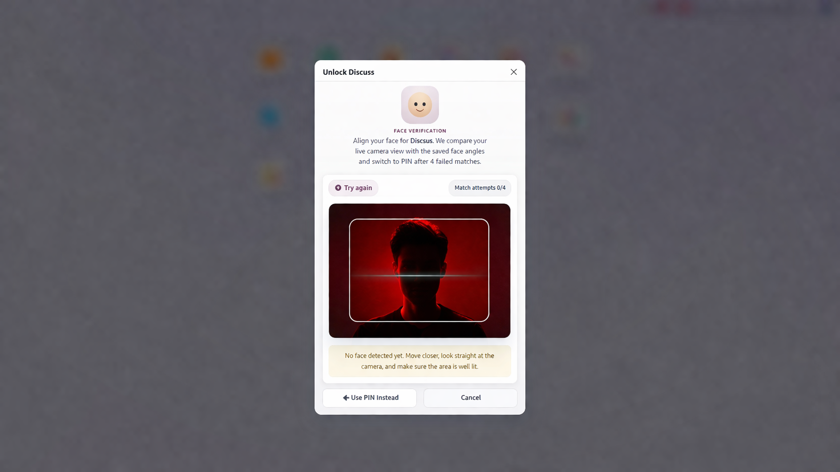 PIN and Face Unlock Dialog