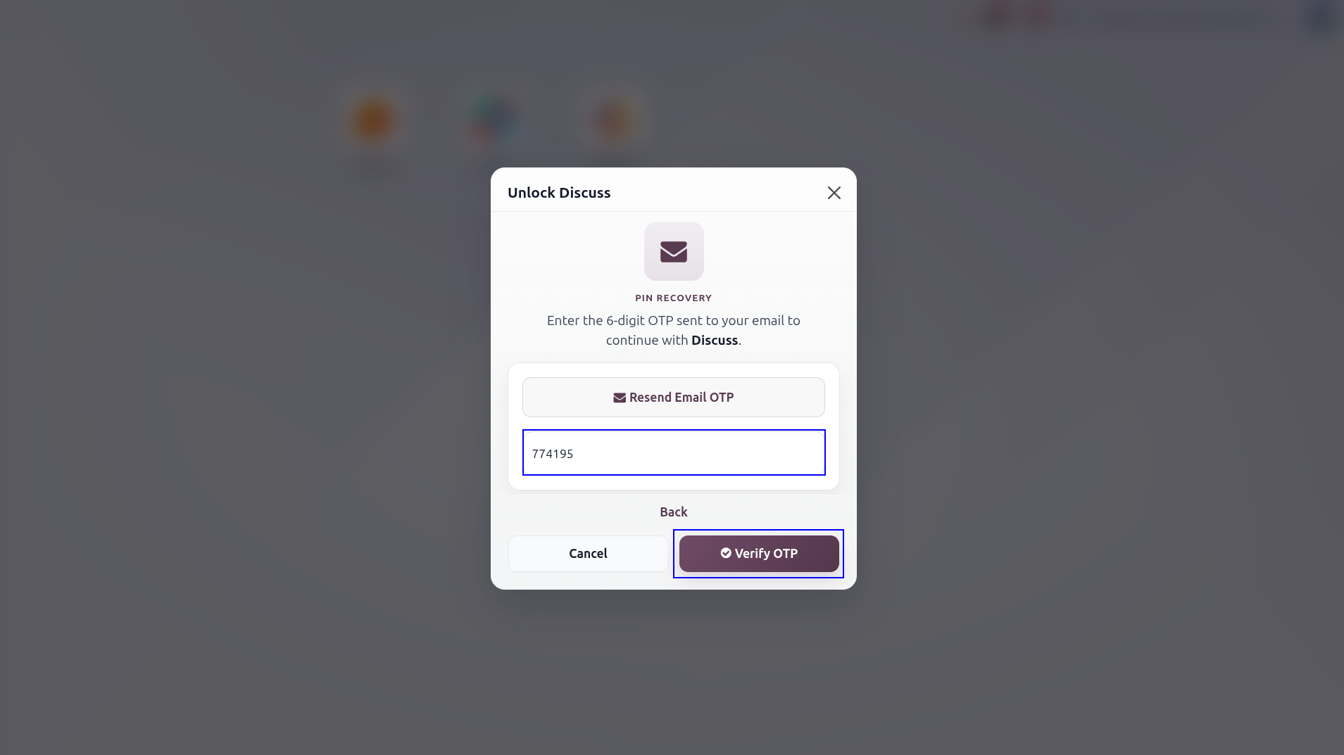 PIN Wizard After Clicking Use PIN Instead