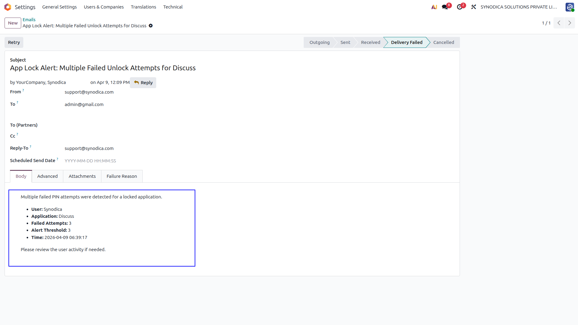 Admin Alert Email After Multiple Failed Attempts