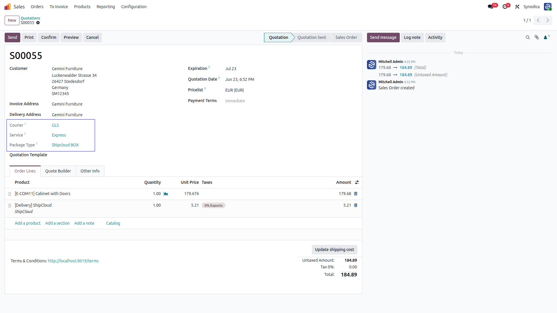 ShipCloud Service Details on Sales Order