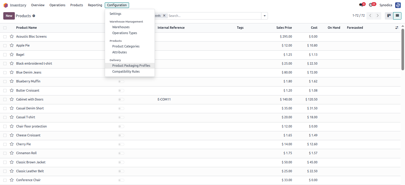 Inventory Configuration Menu
