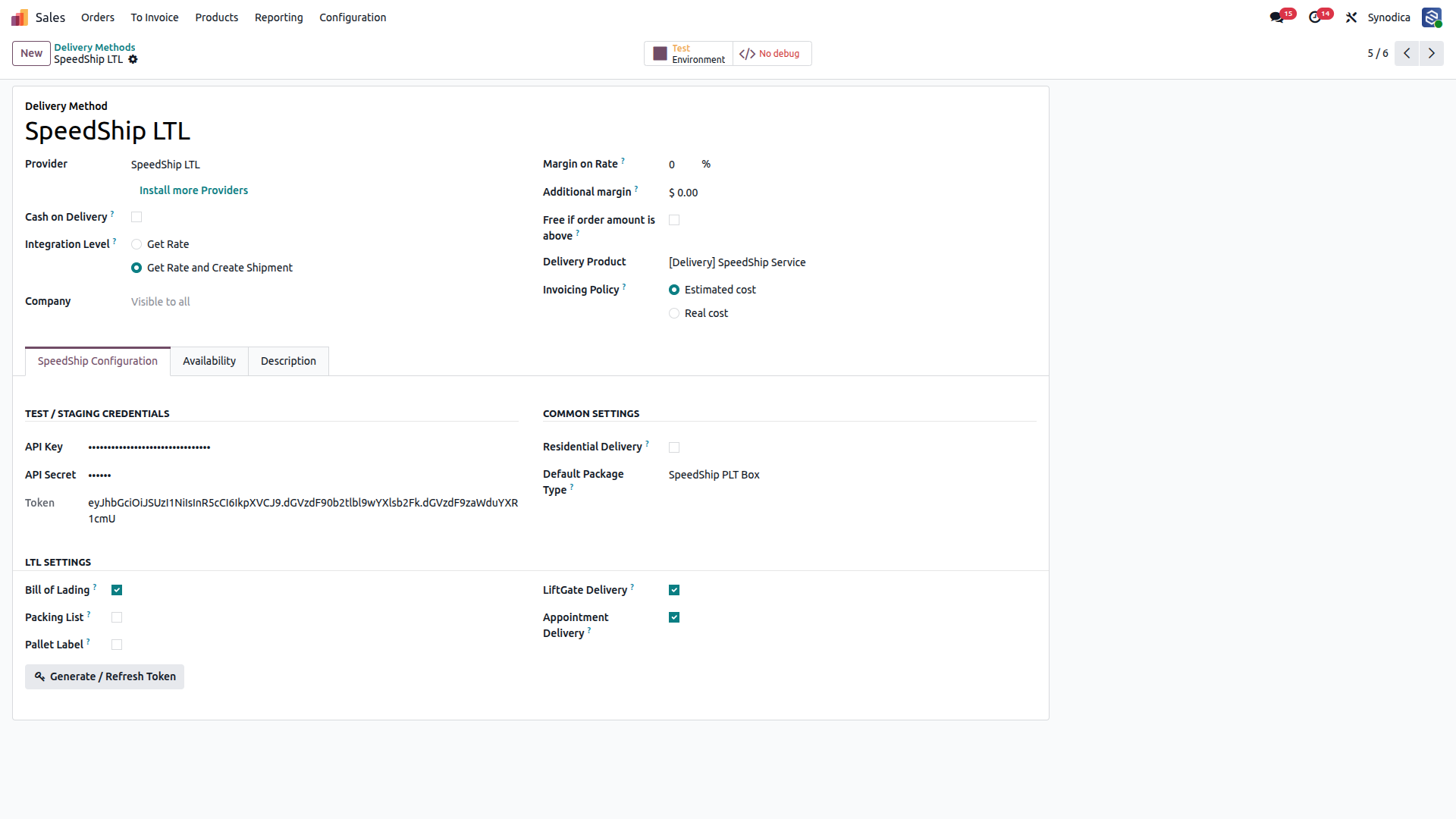 Configuration SpeedShip LTL Shipping In Odoo