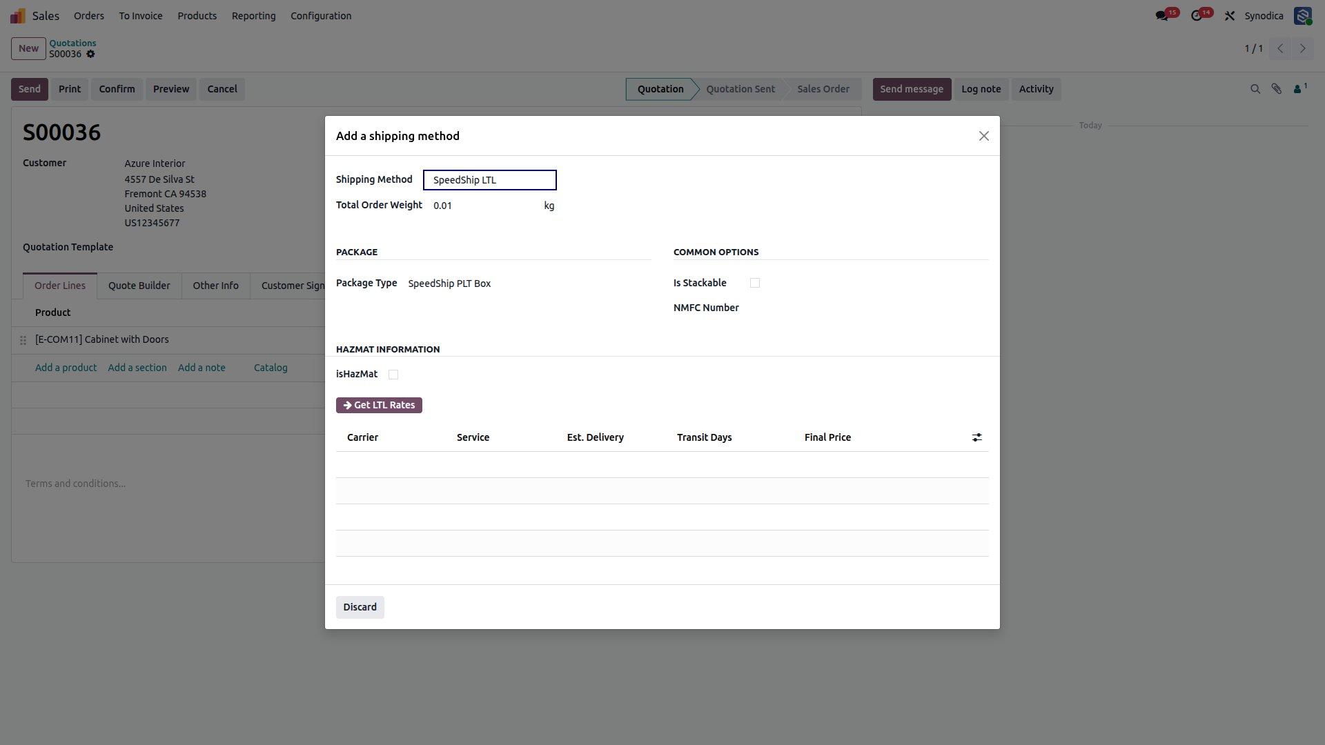 SpeedShip LTL Shipping Carriers and Services In Odoo Orders