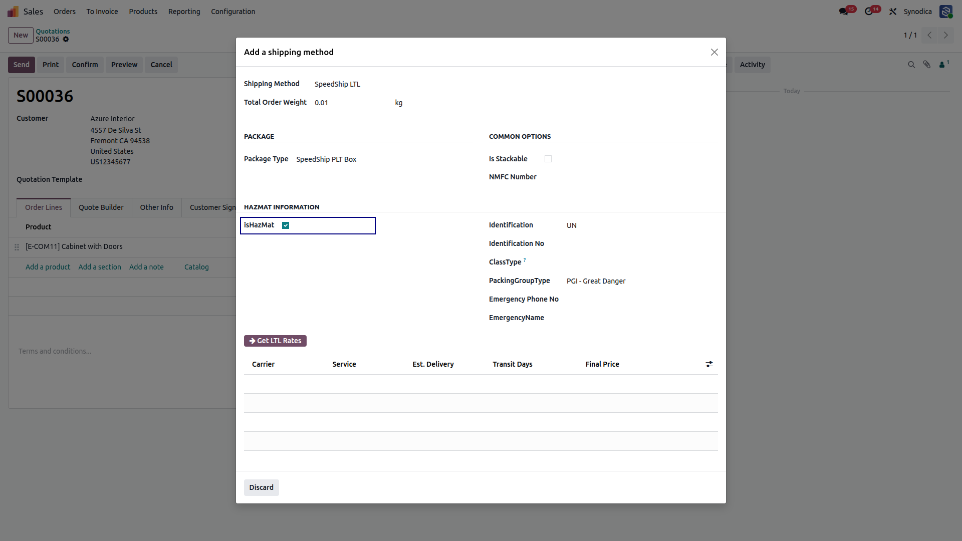 Configure SpeedShip LTL Hazmat and Shipping