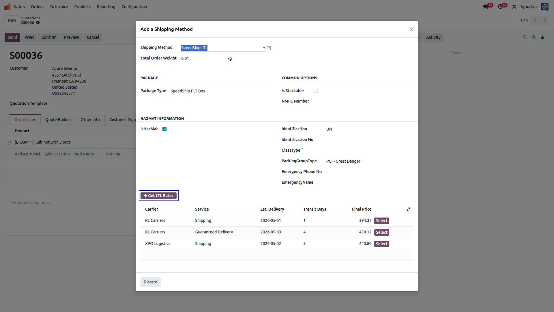 Fetch Live LTL Rates SpeedShip