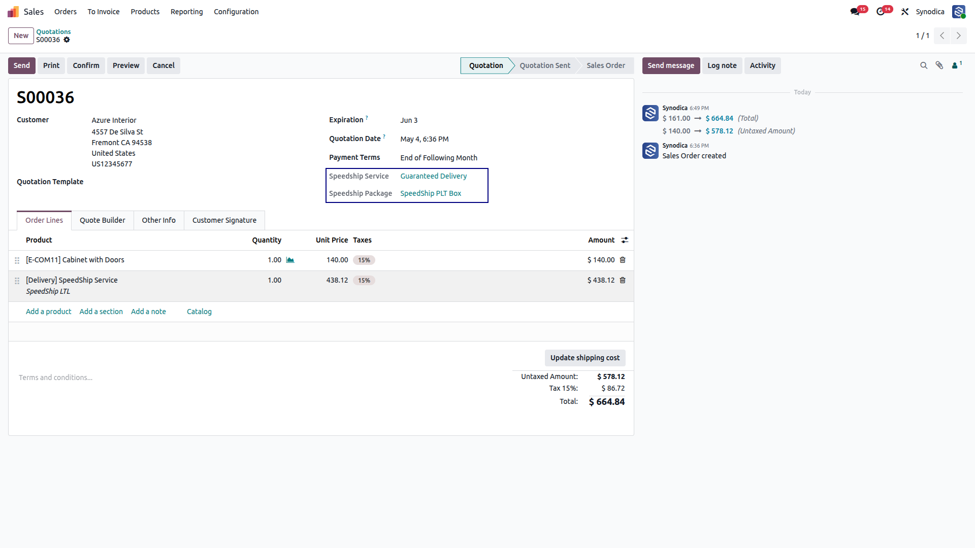 SpeedShip Shipping Details on Sales Order