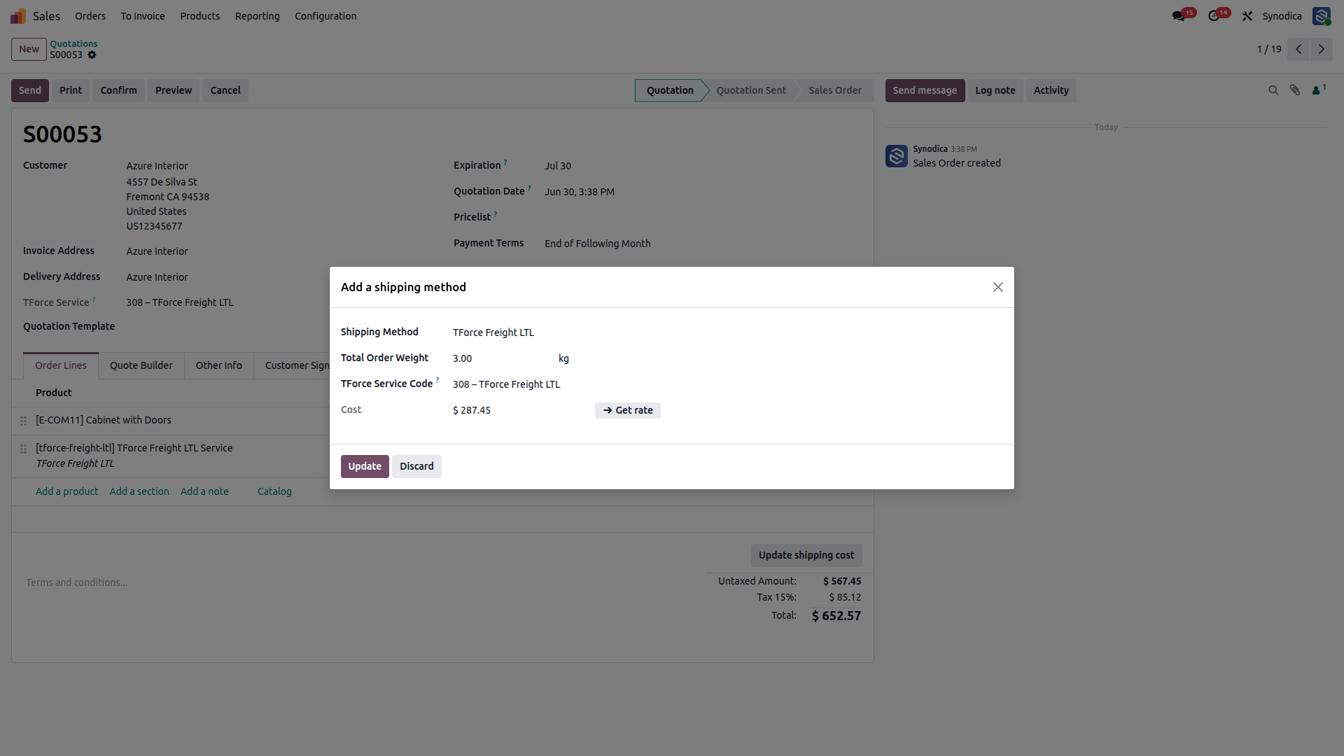 TForce Freight  Shipping Carriers and Services In Odoo Orders