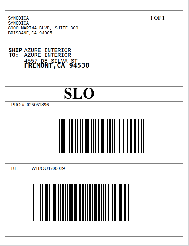 Generated Shipment Label